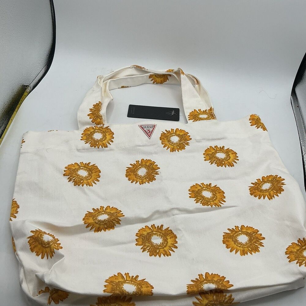 GUESS Sunflower Floral Canvas Tote Bag NWT Large Shopper Beach Market Bag